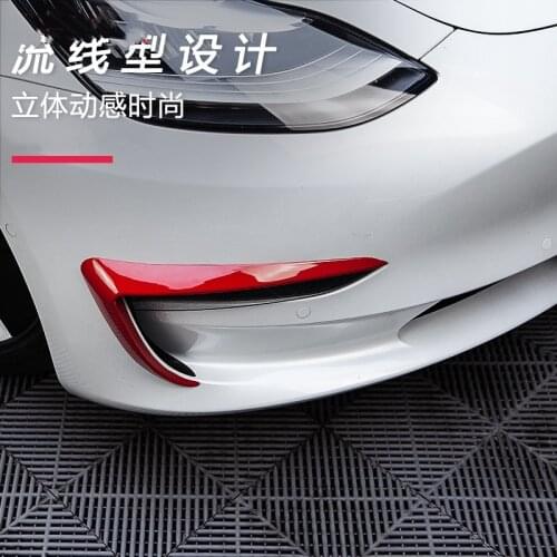 Front Blade Trim For Tesla Model 3 2021Accessories Carbon Fiber ABS Blue Red Black White Car Front bumper Wind knife Accessories