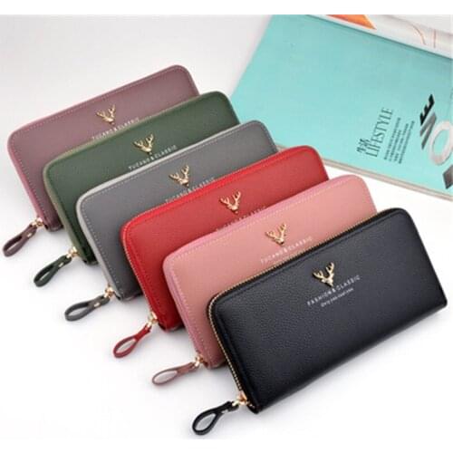 New Style Womens Wallet Long Zipper Lychee Pattern Large-Capacity Coin Purse Clutch Bag Fashion Female Wallet Mobile Phone Bag