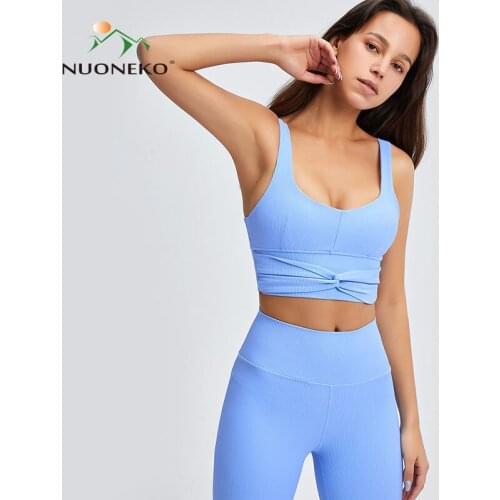NUONEKO Summer Women Yoga Two Piece Sports Vest Leggings Workout Sportwear Running Bra Fitness Sport Suit Women Tracksuit NT035
