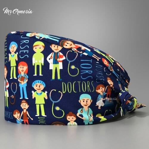 WholesaleHigh new Quality printing clinical unisex Surgical nurse hat Beautician Scrub cap Pet adjustable Breathable Dentist hat