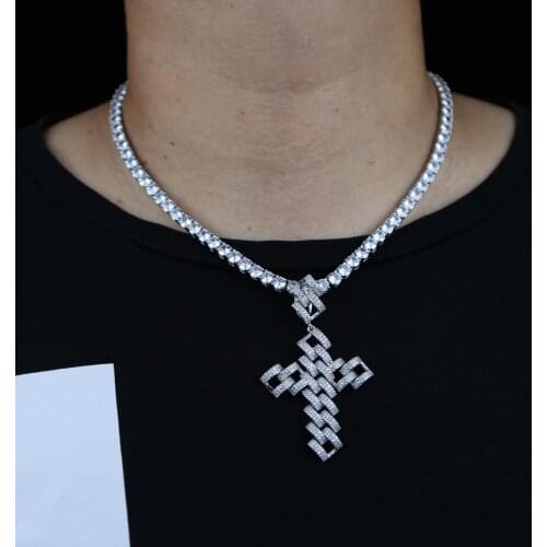 Hip Hop Gold Cross Necklace For Women Mens Jewelry Zircon Cross Pendant 5A Iced out Chain on the neck CZ hollow Necklaces