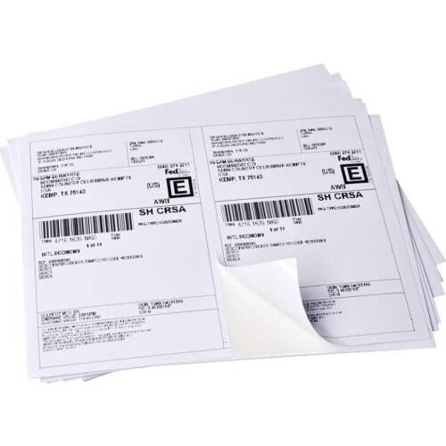 Half Sheet 2-UP Self Adhesive 5-1/2" x 8-1/2" Shipping Labels for Laser & Inkjet Printers, 10 Sheets