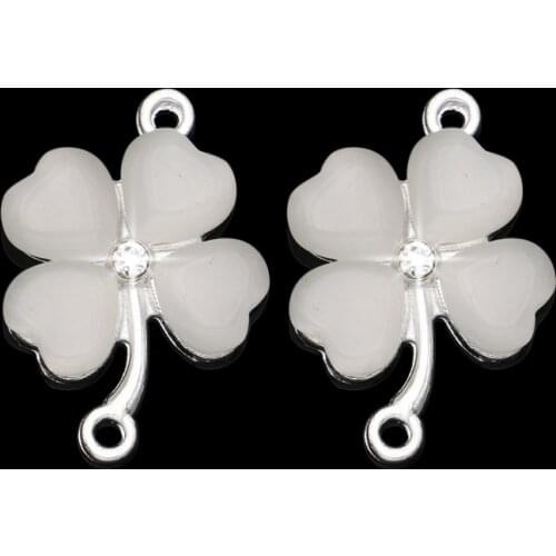 10PCS Silver Plated Crystal Opal Clover Connector for Jewelry Making Earrings Accessories Findings DIY 19x13mm