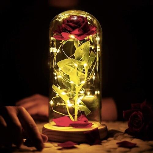 Premium Preserved Real Rose Eternal Rose in Glass Cover with LED Lights Birthday Gift Dining Table Centerpiece