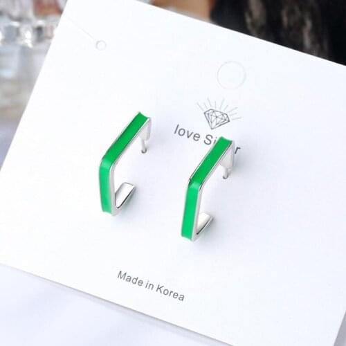 Simple Green Square Stud Earrings Women Trendy Jewelry 925 Sterling Silver Earring Lady Summer Beach Party Accessories KOFSAC