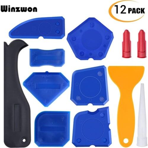 12Pcs/set Silicone Remover Tool Caulking Spatula Sealant Finishing Grout Scraper Floor Cleaning Tile Dirt Tool With Nozzle Caps