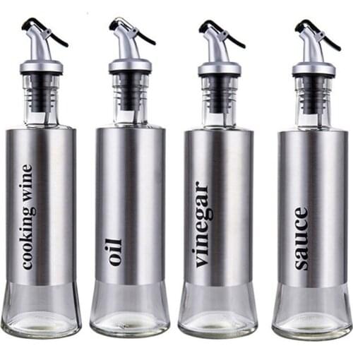 4PCS Glass Stainless Steel Leakproof Seasoning Bottle Household Oil Dispenser Soy Sauce Bottle Vinegar Pot Kitchen Tools