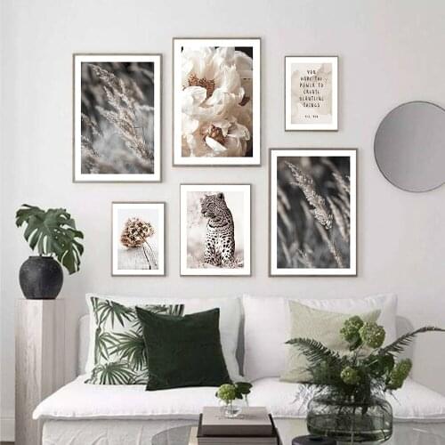 Grass Nature Scenery Picture Flower Plant Poster leopard Wall Art Canvas Painting Nordic Style Modern Print for Living Room