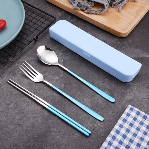 Outdoor Dinnerware Stainless Steel Portable Tableware Set Korean Chopsticks Fork Spoon Three Sets Of Creative Outdoor Travel Box