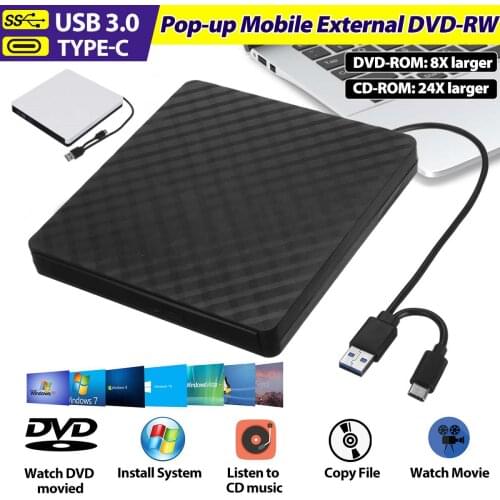 USB 3.0 Type-C External DVD Burner Writer Recorder DVD RW Optical Drive CD/DVD ROM Player MACs OS Windows XP/7/8/10