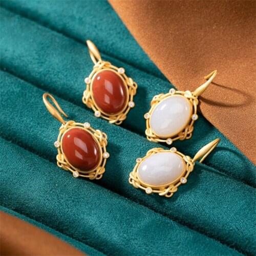 Uglyless Palace Design Vintage Jewelry Luxury Natural Gemstones Jade Earrings for Women Gold Rhombus Square Earrings 925 Silver