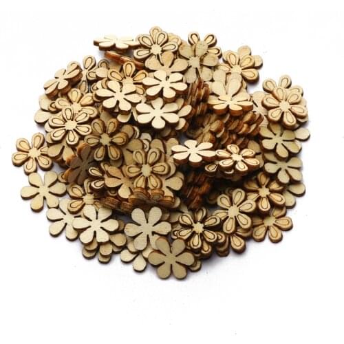 100Pcs 11mm Flower Wood Slices Crafts DIY For Handmade Home Ornaments Wooden Decoration Scrapbooking Embellishment