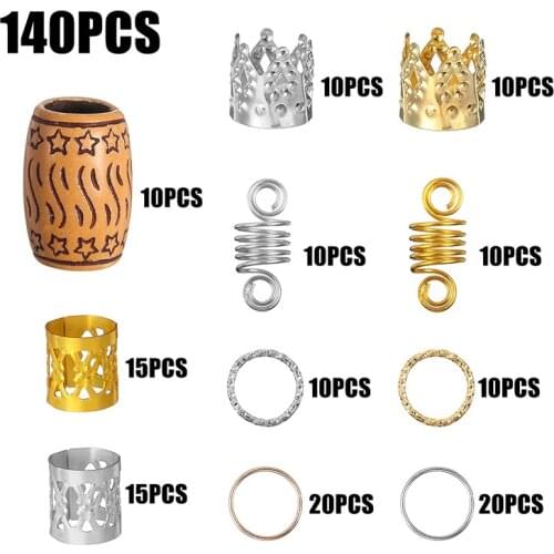 140pcs Hair Braid Ring Jewelry Polished Multiple DIY Hair Cuffs Braid Rings Hair Jewelry Pendants Decoration Gold Silver