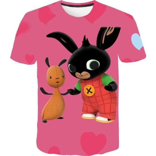 2021 Summer Print Cartoon Rabbit Cute Shirt children O-neck Short Sleeve White Black Kawaii Shirts baby Football T shirt Funny