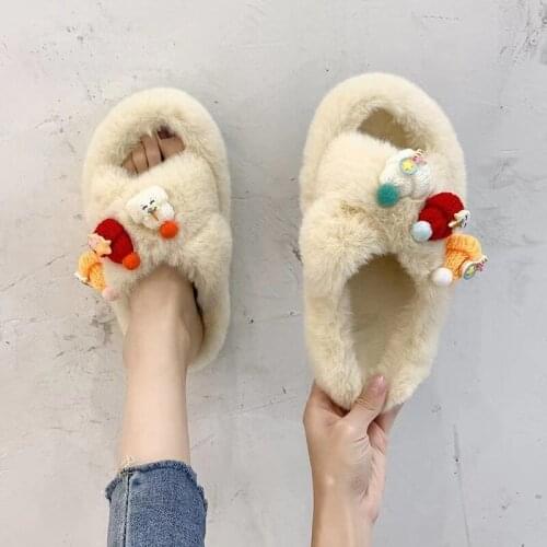 2021 pure color fur slippers wholesale home cross-hair slippers with round hair warm slippers spot special women slippers