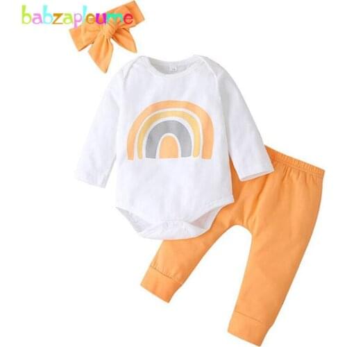 3Piece Spring Fall Outfits Baby Girls Clothes Cute Cotton Long Sleeve Infant Bodysuit+Pants+Headband Newborn Clothing Set 1929-1