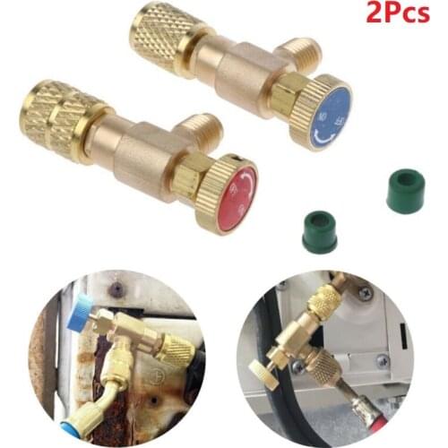 2PCS Gold Air Conditioning Refrigeration Charging Adapter Safety Valve Copper Adapter For R22/R410A 1/4" Safety Valve