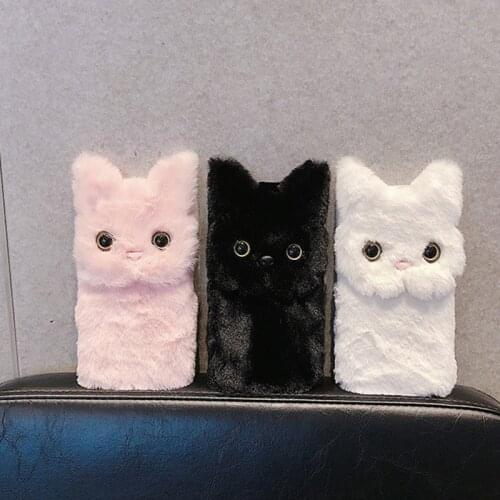 Cuta Cat Ears Case For OPPO A11 A11X Cover Soft Fur Plush Shell For OPPO A9 A5 2020 Covers Protection Funda Phone Stand Warm