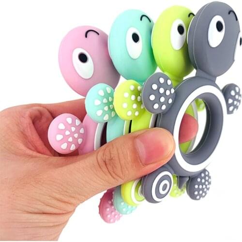 BPA Free Baby Silicone Teethers Food Grade Cute Turtle Tiny Rod Teething Necklace Baby Shower Gifts Cartoon Animals Teether