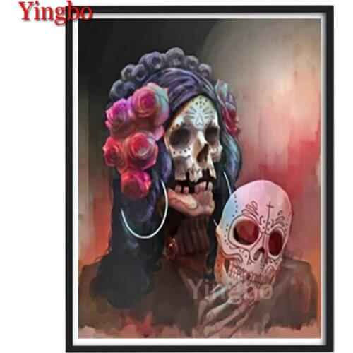 DIY Diamond Embroidery Flower Skull Girl and Skull Mask 5D Full Square Diamond Painting Handcrafted Mosaic Home Decoration