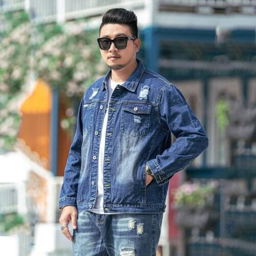 Denim jacket Men New Mens Ripped Denim Jacket Fashion Street Big size M-6XL 7XL Blue jacket
