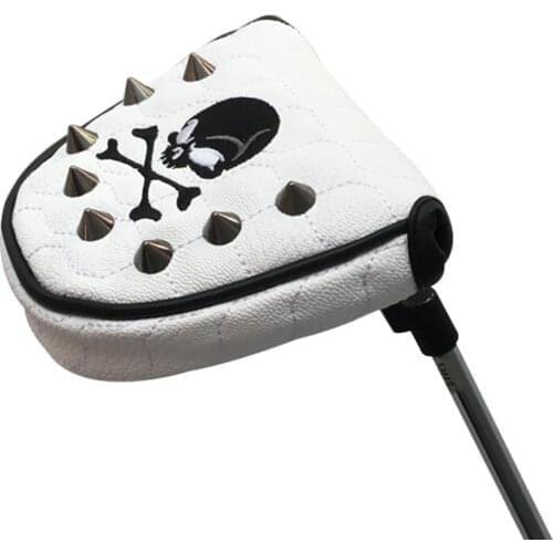 Golf Putter Headcover Standard Size Golf Club Head Cover & Magnetic Closure, Rivet, Skull Embroidery