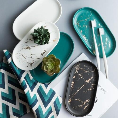 Nordic INS ceramic marble oval tray jewelry storage tray bathroom cup storage tray