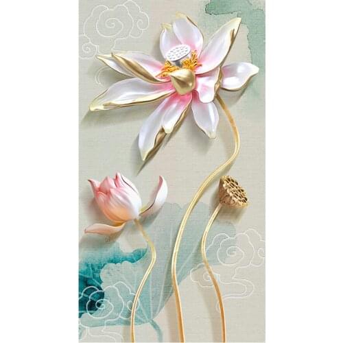 Chinese Style Lotus Flower Diamond Painting Floral Round Full Drill Nouveaute DIY Mosaic Embroidery 5D Cross Stitch Home Decor