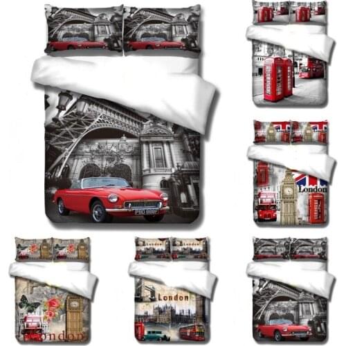 England Retro Bell Tower Car Fashion 3D Digital Printing Bedding Set Duvet Cover Pillowcases Baby Boys Twin Full Queen King