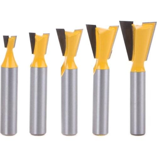5pcs/set 8mm Shank 14 Degree Grade Industrial Rod Dovetail Router Bit Swallow Tail Woodworking Milling Tools For Wood