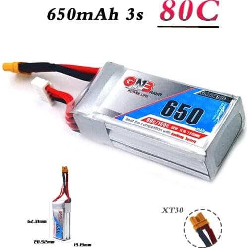 Lipo 3s GAONENG GNB 11.1V 650mAh 80C/160C Battery XT30 Plug for FPV Racing Drone RC Quadcopter Helicopter Parts