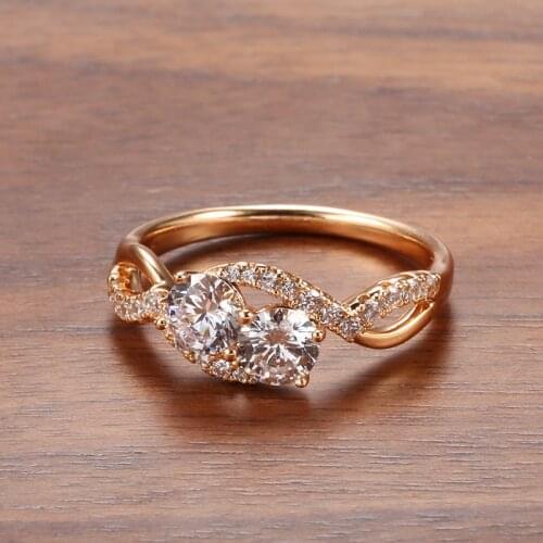 18k Rose Gold Fashion Fiower Wedding Ring for Women 1 Carat Diamond Engagement Femme Ring Bride Valentines Gift for Girl