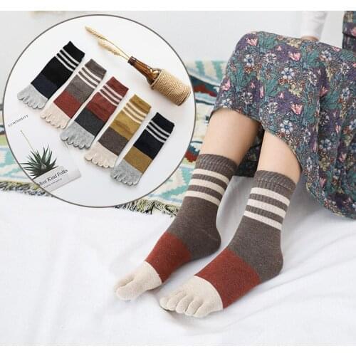 Fashion Ladies Striped Cute Five Finger Toe Socks Women Harajuku Cotton Socks Hipster Streetwear Kawaii Funny Socks Female Meias