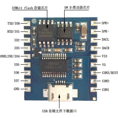 Voice Playback Module IO Trigger Serial Port Control USB Download Flash Voice Module DY-SV17F