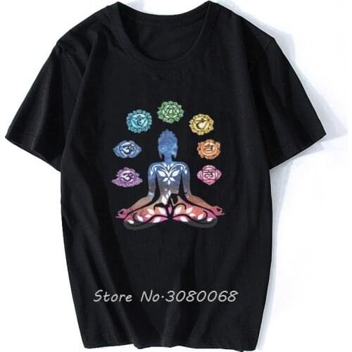 Men Cotton T-Shirt Flower Yoga Buddha Chakra Meditation India Chakra Print Tshirt Women Tee Shirt Harajuku Streetwea