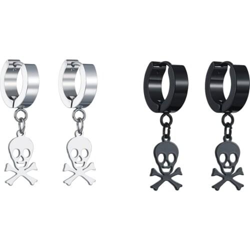 Stainless Steel Skull Black Stud Earring Set For Men Punk Mens Jewelry Gothic Men Earrings Studs Best Gift