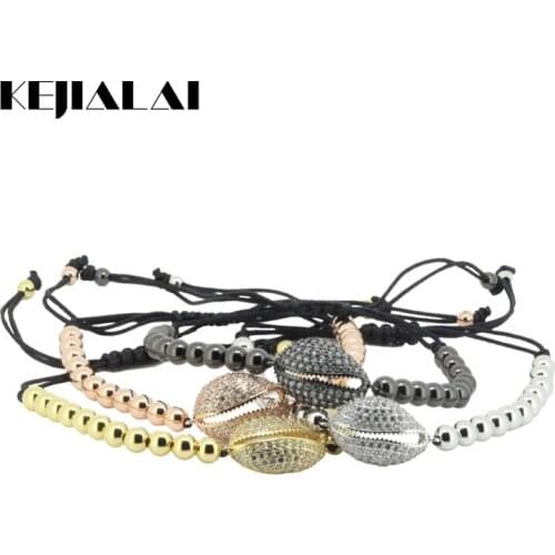 2017 New Luxury Men Women Braiding Bracelet Shell Connector Micro Pave White Zircon 4mm Black Gun Plated Beads Pulseira Bracelet