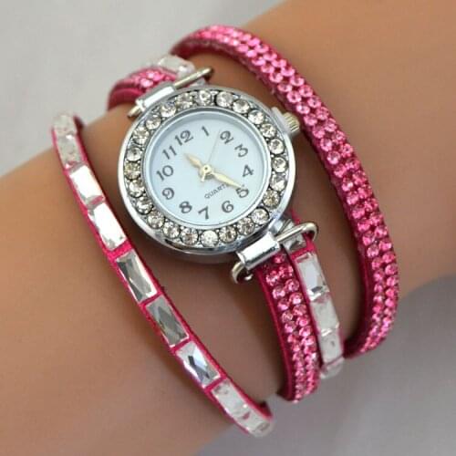 New Leather Watch Rhinestone Crystal Bracelet Wrap Multilayer Bracelets for women feminino pulseras mulher Jewelry