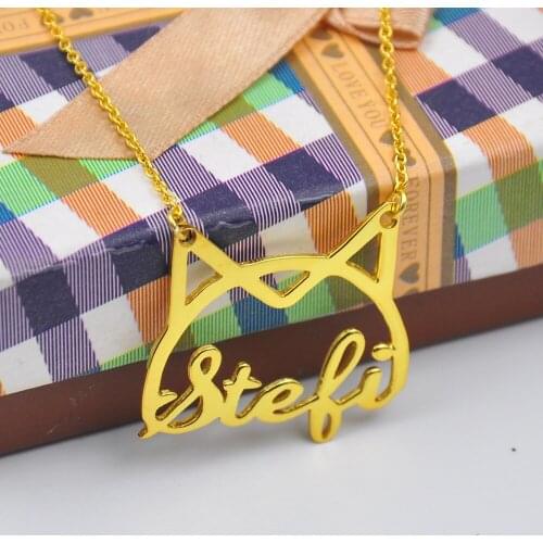 Custom Name Necklace with Cat Shape Cute Kitten Nameplate Necklace Font Choose Personalized Jewelry Christmas Gift