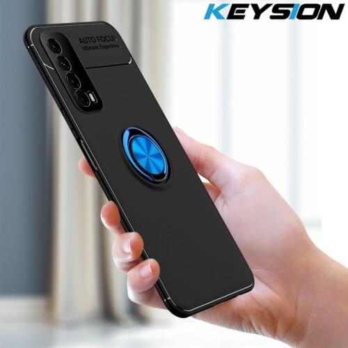 KEYSION Shockproof Case for Huawei P Samrt 2021 2020 2019 Soft Silicone Magnetic Ring Stand Phone Back Cover for Huawei Y7A Y9A