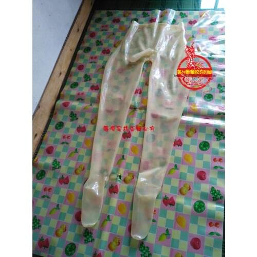 Transparent Mens Latex Pants Rubber Trousers Fetish with Sheath Condom Plus Size