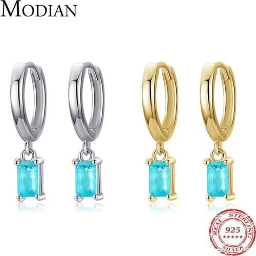 Modian Exquisite Tourmaline Hoop Earrings Fashion Real 925 Sterling Silver Rectangle Paraiba Earring For Women Fine Jewelry Gift