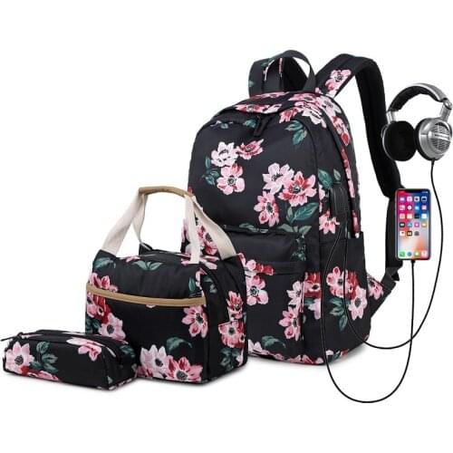 Teens School Backpack Set Girls Women School Bags Lightweight Waterproof Nylon Travel Floral Kids Bookbags Casual Daypack