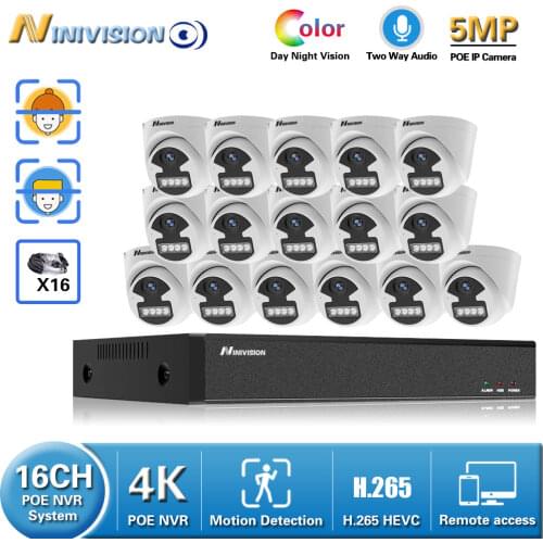 4K Audio POE CCTV Camera System 16CH NVR Kit Indoor Outdoor Face Detection Video Surveillance Camera Security System Set Onvif