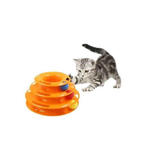 Three Levels pet cat toy Tower Tracks Disc cat Intelligence Amusement triple pay disc cat toys ball Training Amusement plate