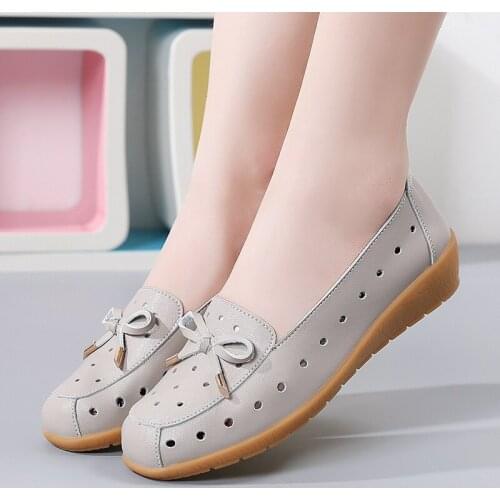 CAGILKZEL 2021 Fall Fashion Womens Flat Shoes Hollow Leather Casual Slope Heels Enhance Mothers Shoes Bowknot Korean Breath