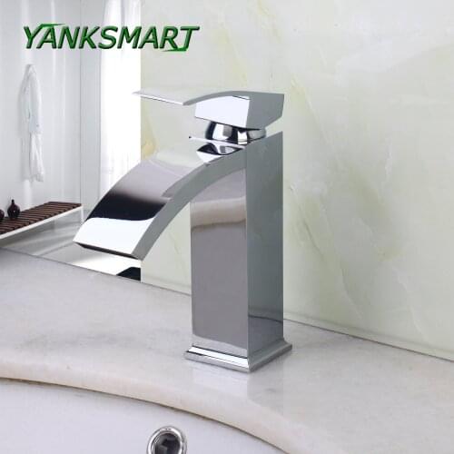 YANKSMART RU Single Hole Sink Mixer Bathroom Basin Sink Faucet Chrome Single Handle Waterfall Tap Counter Basin Faucet