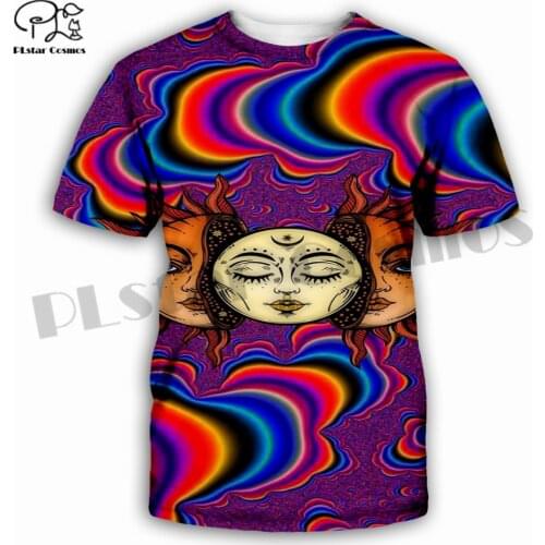 PLstar Cosmos 3DPrint Hippie Funny Psychedelic Sun Moon Colorful Vibe Unique Man/Woman Harajuku Streetwear T-Shirt Short Sleeve