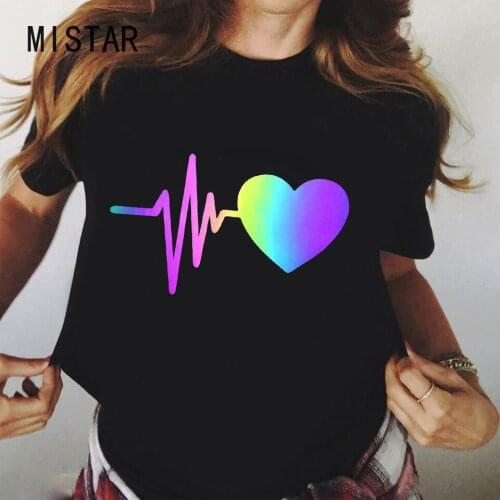 Love Heart T Shirt Women Rainbow Tshirts Harajuku Black T-shirt Cartoon Short Sleeve Femme Shirts 90s Top Tees Graphic T Shirts