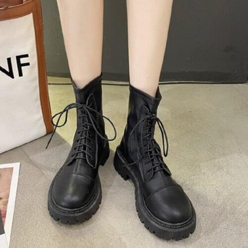 Martin boots womens 2021 summer thin section thick-soled increased lace up wild retro thick heel mid-tube motorcycle boots